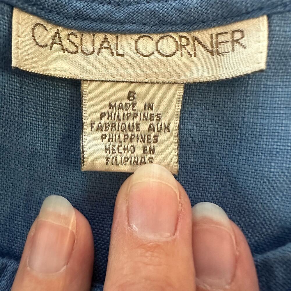 Casual Corner Blue‎ Linen Maxi Dress Size 6 Vintage Classic Coastal Boho Minimal - Picture 2 of 9
